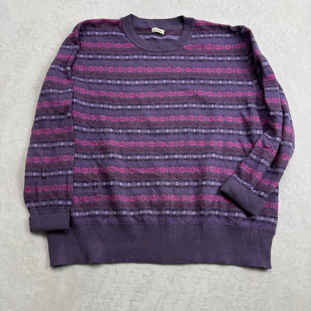 L.L. Bean Women's Sweater Purple Size XL Fair Isle Knit Pullover Cotton Blend